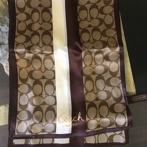 Coach scarf, brown with stripes and C’s, 100% silk